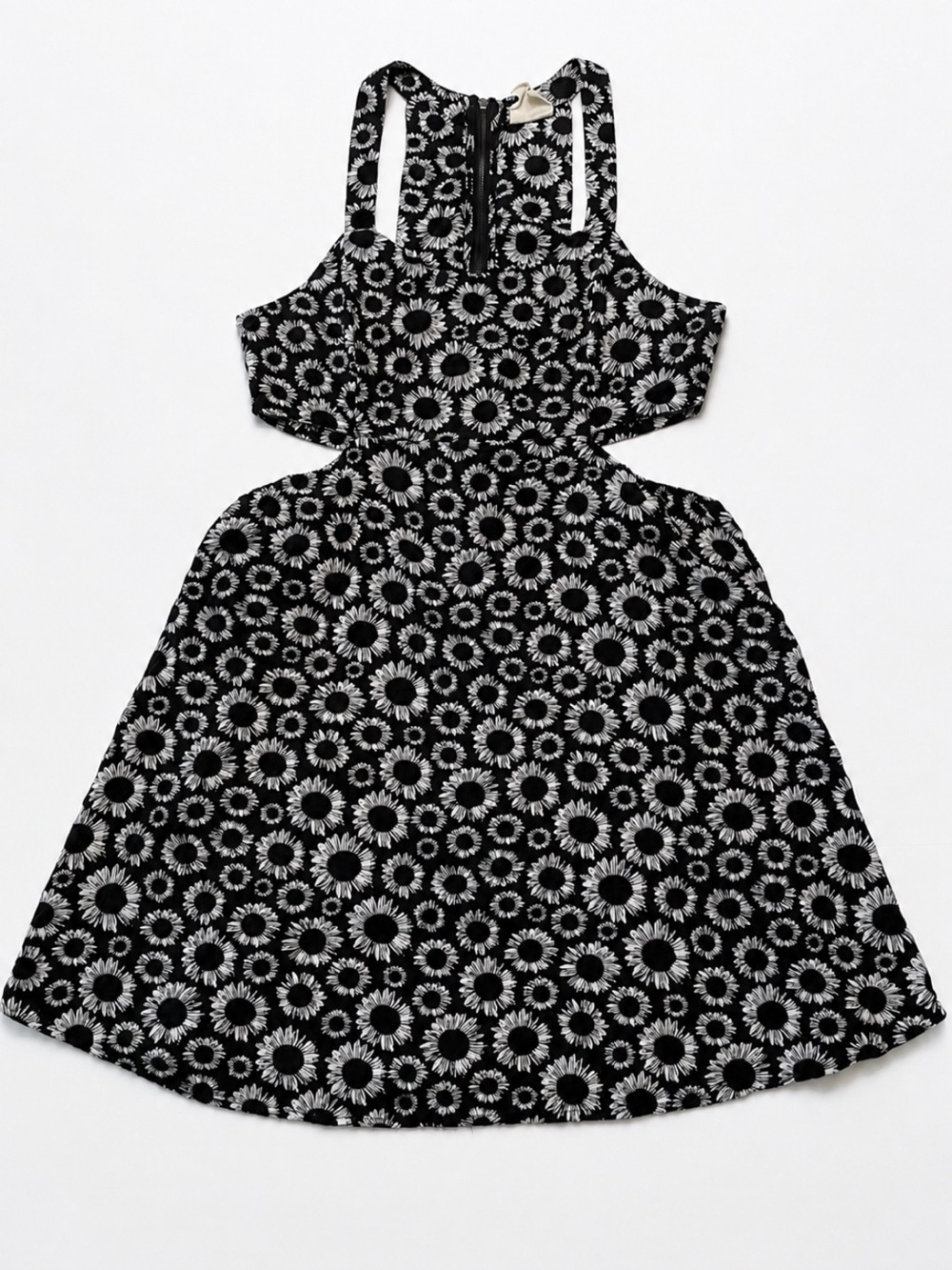 All About Eve Sunflower Floral Cutout Fit & Flare Dress Black White pattern